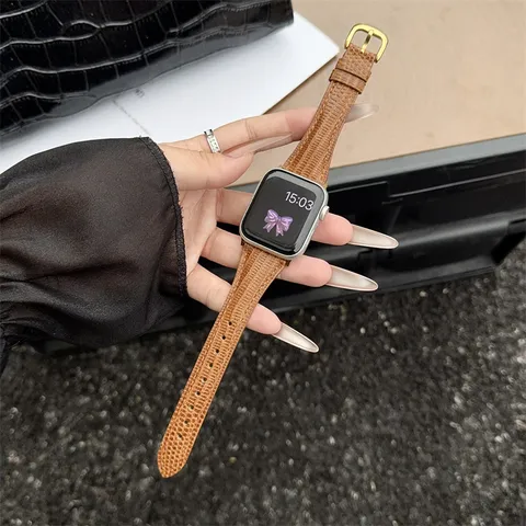 Lizard Pattern Genuine Leather Watch Strap For Smart Watch Metal Pin Buckle Replacement Wrist Band Fashion Accessories