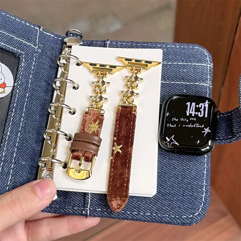Bracelet de Montre en Peluche et Métal Étoile Style Ins pour Smartwatch Accessoires de Mode