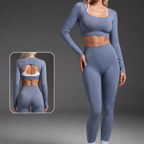 Dames Naadloze Lange Mouw Sportkleding Top en Broek Yoga Set Sneldrogend Fitness Sportschool Training Workout Outfit