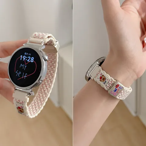 Woven Nylon Watch Band Cute Bear Pattern Replacement Strap Magnetic Clasp For Smart Watch