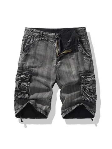Men's Casual Cargo Denim Shorts Multi-Pocket Loose Fit Straight Leg Summer Short Pants