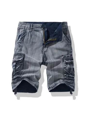 Men's Casual Cargo Denim Shorts Multi-Pocket Loose Fit Straight Leg Summer Short Pants