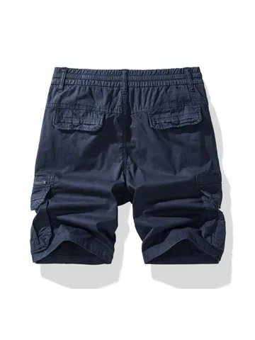 Men's Casual Cargo Shorts Cotton Multi-Pocket Elastic Waist Straight Fit Outdoor Athletic Five-Point Shorts