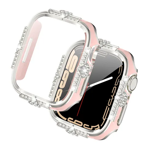 Bling Crystal Rhinestone Protective Watch Case For Smartwatch Plated PC Bumper Frame Luxury Accessories