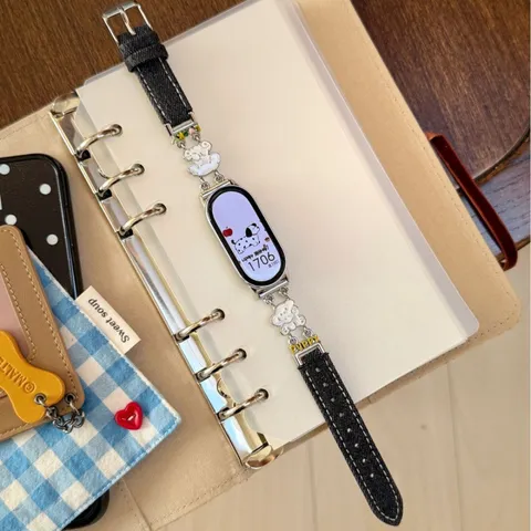 Denim Leather Smart Watch Band Replacement Strap For Huawei Xiaomi Watch Cartoon Dog Pendant Fashion Wristband
