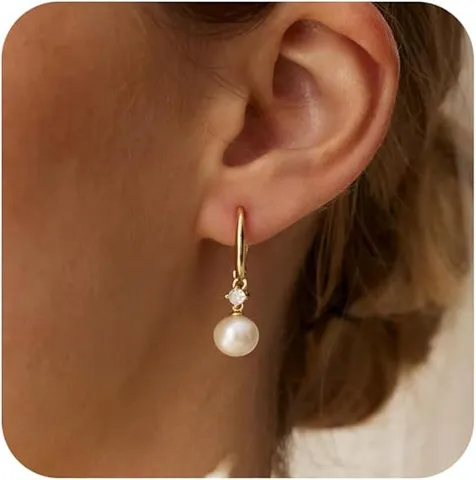 Pendientes de Perla Estilo Francés para Mujeres Lujo Elegante Circonita Strass Cobre Metal Pendientes Colgantes Regalo de Joyería