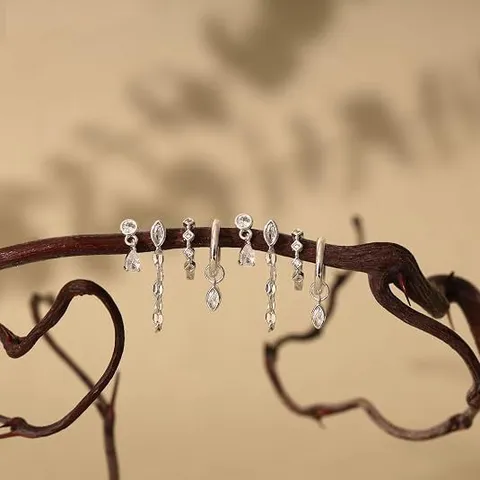 Pendientes de Botón y Aros de Circonia Cobre Bañado en Oro Plata Geométricos Colgantes para Mujer Joyería de Moda para Fiesta