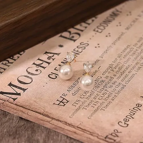 Lujo Ligero Cobre Chapado en Oro Lágrima Diamante de Imitación Perla Artificial Pendientes de Botón Joyería Moda