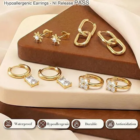 Conjunto de Pendientes de Zirconia Chapados en Oro de Latón Pendientes Geométricos de Varias Piezas Joyería de Moda para Mujeres