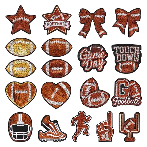 Trendige Paillettenstickerei Football-Thema Braun Aufnäher Computergestützte Stickerei Aufnäher Bekleidung Abzeichen Dekorative Verzierung Für Schuhe Hüte Taschen Kleidung DIY