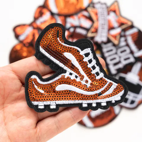 Trendige Paillettenstickerei Football-Thema Braun Aufnäher Computergestützte Stickerei Aufnäher Bekleidung Abzeichen Dekorative Verzierung Für Schuhe Hüte Taschen Kleidung DIY