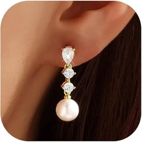 Orecchini a Goccia in Ottone Placcato Oro 14K con Strass e Perla Artificiale Orecchini a Bottone Geometrici alla Moda per Donna Gioielli