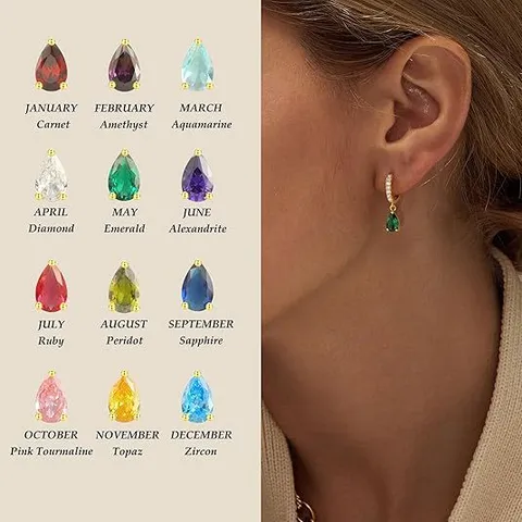 Orecchini a Goccia in Ottone Placcato Oro 14K con Zirconia per Donna Orecchini a Bottone con Pietra Portafortuna Regalo Gioielli