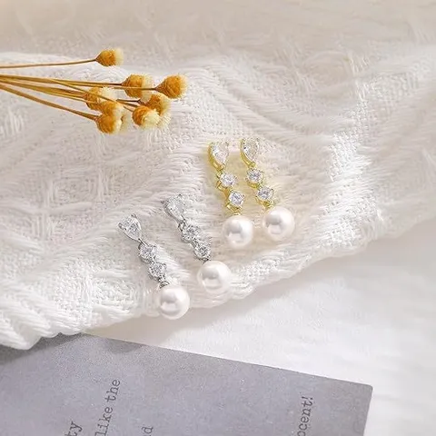 Orecchini a Goccia in Ottone Placcato Oro 14K con Strass e Perla Artificiale Orecchini a Bottone Geometrici alla Moda per Donna Gioielli