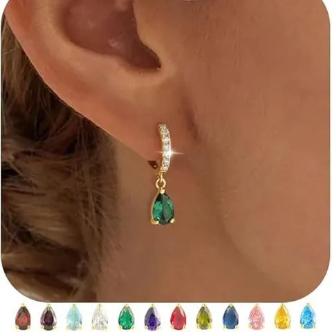 Orecchini a Goccia in Ottone Placcato Oro 14K con Zirconia per Donna Orecchini a Bottone con Pietra Portafortuna Regalo Gioielli