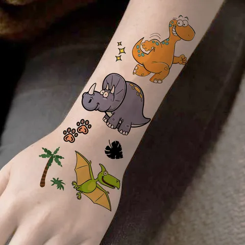 Adesivi per Tatuaggi Temporanei Impermeabili per Bambini Colorato Cartone Animato Dinosauro Animale Design Body Art Finti Tatuaggi