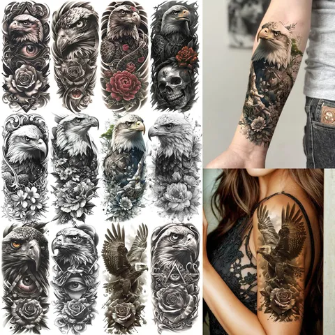 Adesivo per Tatuaggio a Trasferimento d'Acqua Aquila Teschio Rosa Stile Scuro Tatuaggio Temporaneo Impermeabile Per Braccio Gamba
