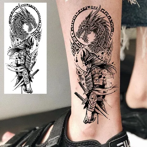 Adesivo per Tatuaggio Temporaneo con Totem Bussola Schizzo Nero Arte Corporea Impermeabile Finto Tatuaggio per Mano Braccio Uomo Donna