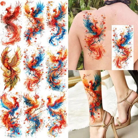 Waterproof Phoenix Tattoo Sticker Realistic Temporary Body Art Fake Tattoo For Arm Leg Festival Party Body Decoration