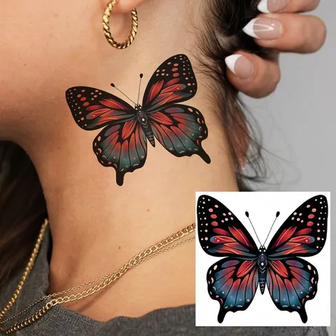Adesivi per Tatuaggi Temporanei Impermeabili Farfalla Rosa Floreale Falce di Luna Finto Adesivo per Body Art per Donne Mano Collo Festa