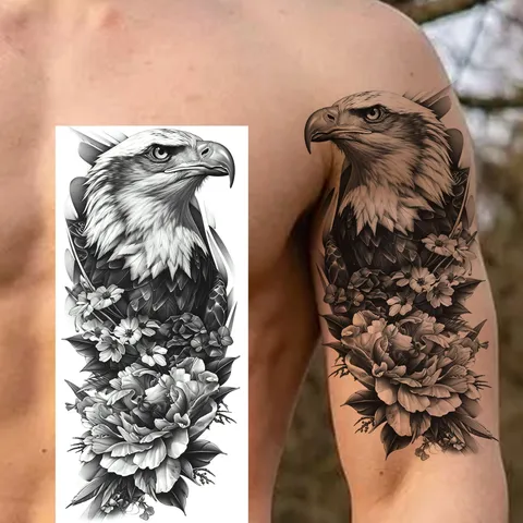 Adesivo per Tatuaggio a Trasferimento d'Acqua Aquila Teschio Rosa Stile Scuro Tatuaggio Temporaneo Impermeabile Per Braccio Gamba