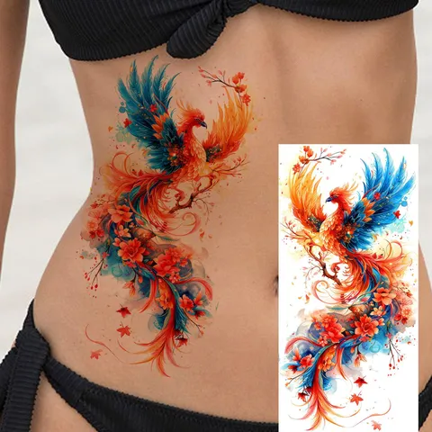Waterproof Phoenix Tattoo Sticker Realistic Temporary Body Art Fake Tattoo For Arm Leg Festival Party Body Decoration