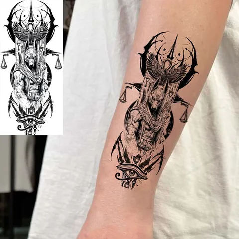 Adesivo per Tatuaggio a Trasferimento d'Acqua Nero e Bianco Guerriero Samurai Realistico Tatuaggio Temporaneo per Uomini Donne Body Art