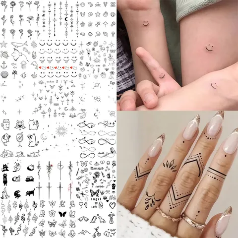 Adesivi Per Tatuaggi Temporanei Per Corpo E Dito In Bianco E Nero Minimalista Stile Ins Impermeabile Carta Per Tatuaggi D'Arte Minimalista Per Donne Uomini