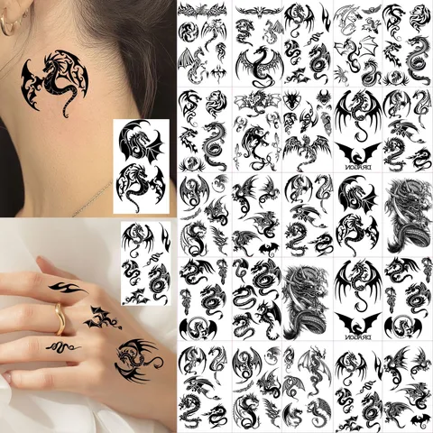 Temporary Tattoo Sticker Waterproof Black Dragon Totem Body Art Fake Tattoo For Men Women Party Body Decoration