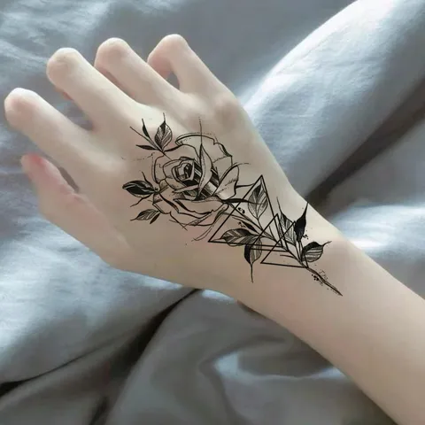 Adesivi Per Tatuaggi Temporanei Impermeabili Nero Rosso Rosa Fiore Finto Tatuaggio Per Donne Uomini Corpo Braccio Collo Arte Tatuaggio