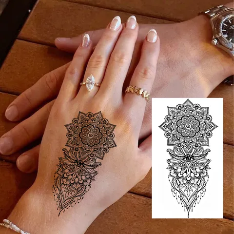 Adesivo per Tatuaggio Temporaneo Impermeabile Nero Geometrico Mandala Piuma Farfalla Design Body Art Trucco Adesivo