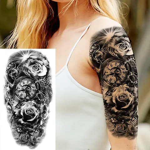 Adesivo per Tatuaggio Temporaneo Impermeabile Rosa Scura Teschio Tigre Design Arte Corporea