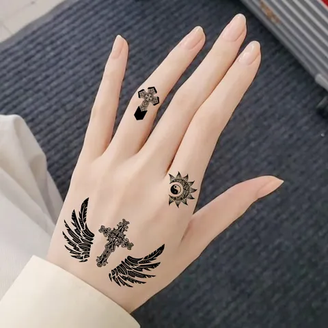 Adesivi per Tatuaggi Temporanei Impermeabili Design Piuma Uccello Nero e Colore Body Art Finto Tatuaggio per Donne Uomini Festa