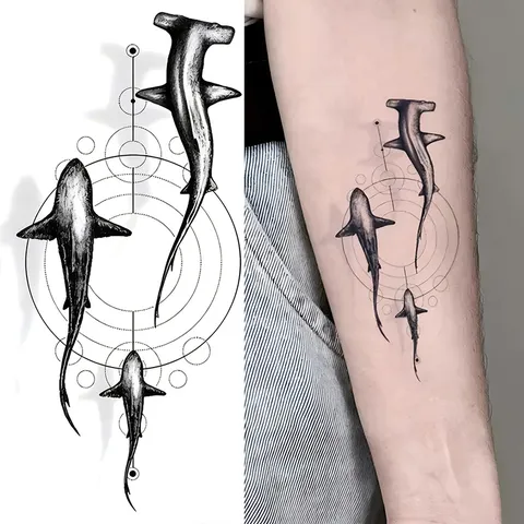 Adesivi per Tatuaggi Temporanei Impermeabili Animali Marini Serpente Loto Nero Minimalista Body Art Finto Tatuaggio per Donne Uomini