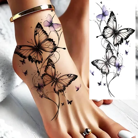 Adesivo Tatuaggio Temporaneo Impermeabile Peonia Rosa Fiore Farfalla Body Art Finto Tatuaggio Per Donne Mano Polso Gamba