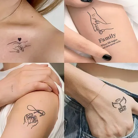 Adesivi per Tatuaggi Temporanei Impermeabili Nero Minimalista Geometrico Floreale Animale Design Body Art Finti Tatuaggi per Donna Uomo