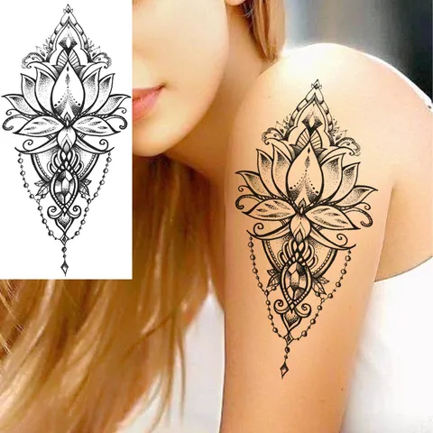 Adesivo Tatuaggio Temporaneo Trasferimento d'Acqua Geometrico Mandala Henna Nero Bianco Arte Corporea Finto Tatuaje Per Braccio Mano