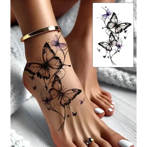 Adesivo Tatuaggio Temporaneo Impermeabile Rosa Farfalla Tigre Floreale Arte Corpo Braccio Finto Tatuaggio