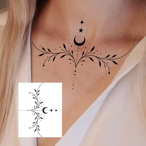 Adesivo per Tatuaggio Temporaneo Impermeabile Arte Linea Nera Bussola Teschio Floreale Body Art