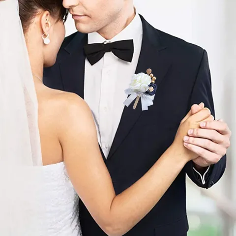Korean Style Wedding Groom Boutonniere Bride Corsage Artificial Flower Ribbon Bow Wedding Suit Jacket Accessories