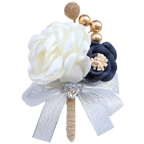 Korean Style Wedding Groom Boutonniere Bride Corsage Artificial Flower Ribbon Bow Wedding Suit Jacket Accessories