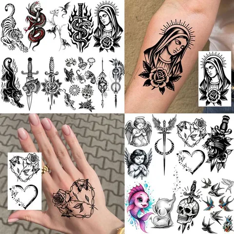 Adesivi per Tatuaggi Temporanei in Stile Chicano Impermeabili Design Totem Bianco e Nero Accessori per Trucco per Festa
