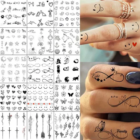 Y2K Ins Stile Fresco Impermeabile Carta Adesivi per Tatuaggi Temporanei Arte Linea Nera Minimalista Corpo Finto Tatuaggio per Donna