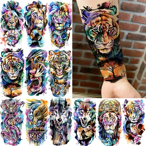 Adesivo Per Tatuaggio Temporaneo Animali Ad Acquerello Tatuaggio Artistico Impermeabile Per Braccio Gamba