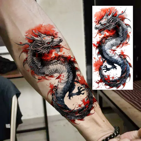 Adesivo Per Tatuaggio Temporaneo Impermeabile Totem Di Drago Tatuaggio D'Arte Corporea Finto Realistico Per Braccio E Polpaccio Uomini E Donne