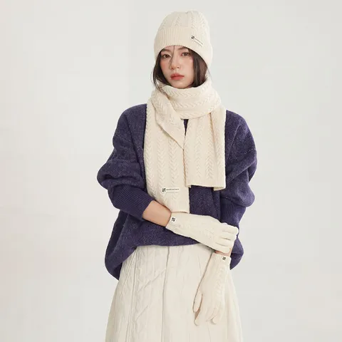 Écharpe Bonnet Et Gants En Tricot Torsadé D'hiver Pour Femmes Hommes Chaud Bonnet De Couleur Unie Gants Châle Accessoires De Plein Air Par Temps Froid