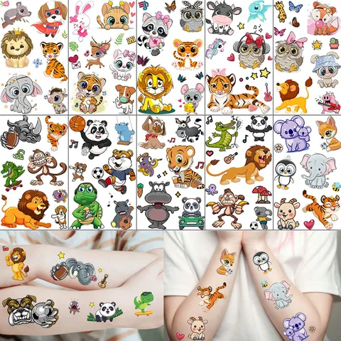 Adesivi per Tatuaggi Temporanei Impermeabili al Trasferimento d'Acqua Design Animali Cartoni Animati Arte Corporea Finto Tatuaggio per Mano Collo