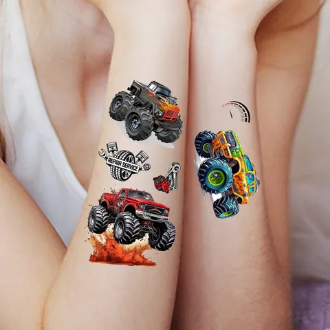 Adesivi per Tatuaggi Temporanei Impermeabili Design da Corsa per Auto Monster Truck ad Acquarello Finto Tatuaggio per Corpo Braccio Mano