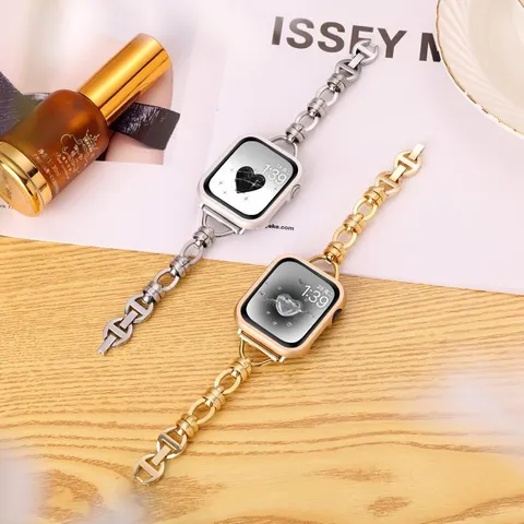 Edelstahl Metallkette Uhrenarmband Für Apple Watch Luxus Damen Smartwatch Armband Ersatz Schmuck Handgelenkband