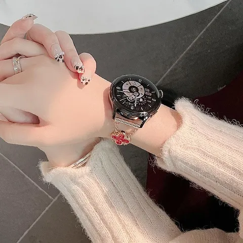 Μεταλλικό Λουράκι Ρολογιού Τριφύλλι Για Huawei Watch GT Smartwatch Αλυσίδα από Ανοξείδωτο Ατσάλι Γυναικεία Μόδα Κοσμήματα